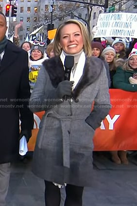 Dylan's grey coat with fur collar on Today
