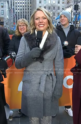 Dylan's grey coat with fur collar on Today