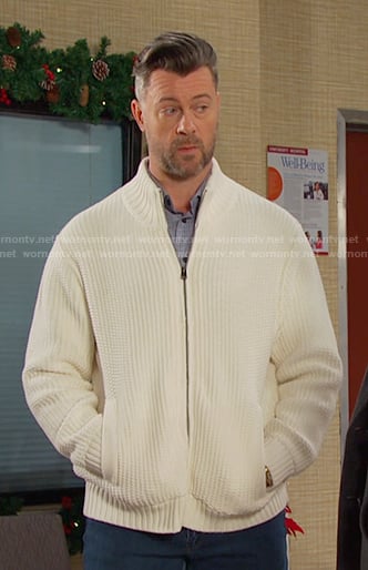 Ej's white knit zip sweater jacket on Days of our Lives