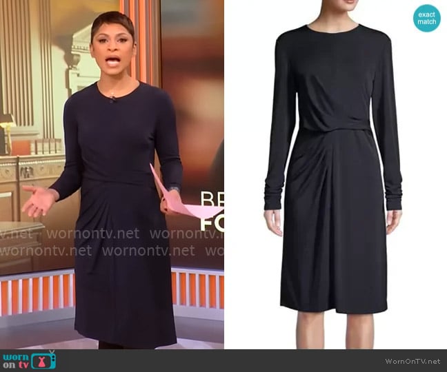 Elie Tahari Winda Draped Long Sleeve Dress worn by Jericka Duncan on CBS Mornings