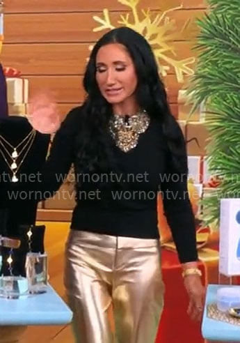 Elizabeth Werner’s black embellished collar sweater on CBS Mornings