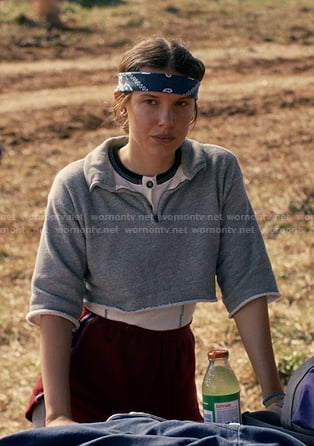 El’s grey cut-sleeve cropped sweatshirt on Stranger Things