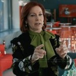 Elsbeth’s black floral embroidered coat on Elsbeth