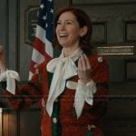 Elsbeth’s red Christmas cardigan on Elsbeth