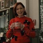 Elsbeth’s red bow christmas sweater and pants on Elsbeth