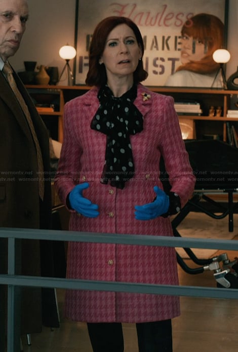 Elsbeth's pink houndstooth tweed coat on Elsbeth