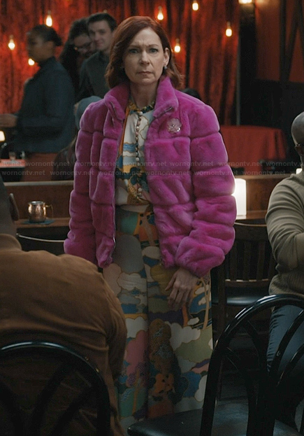 Elsbeth's printed top and pants on Elsbeth