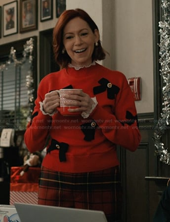 Elsbeth's red bow christmas sweater and pants on Elsbeth