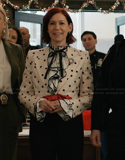 Elsbeth's white polka dot print blazer on Elsbeth