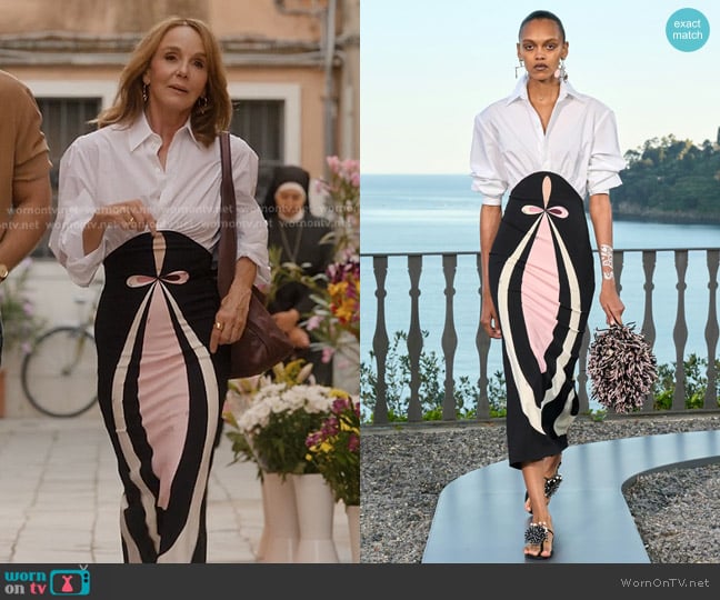 Emilio Pucci Spring-Summer 2025 Collection worn by Sylvie (Philippine Leroy-Beaulieu) on Emily in Paris