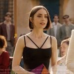 Emily’s black strappy dress on Emily in Paris