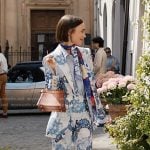 Emily's blue floral blazer and pants on Emily in Paris