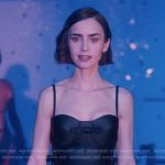 Emily’s black bow detail dress on Emily in Paris