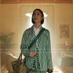 Emily’s green printed shorts on Emily in Paris