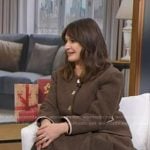 Emily Mortimer’s brown jacket and pleated skirt on Good Morning America