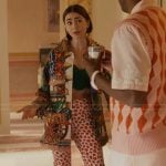 Emily's printed jacket and pants on Emily in Paris