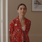 Emily’s red heart print blazer on Emily in Paris