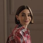 Emily’s red plaid short sleeve shirtdress on Emily in Paris