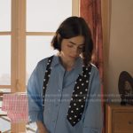 Emily’s blue tie print shirt on Emily in Paris