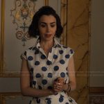 Emily’s white polka dot print top and pants on Emily in Paris