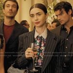 Emily’s floral embellished shirt on Emily in Paris