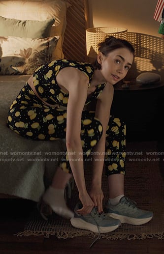 Emily's blue running sneakers on Emily in Paris