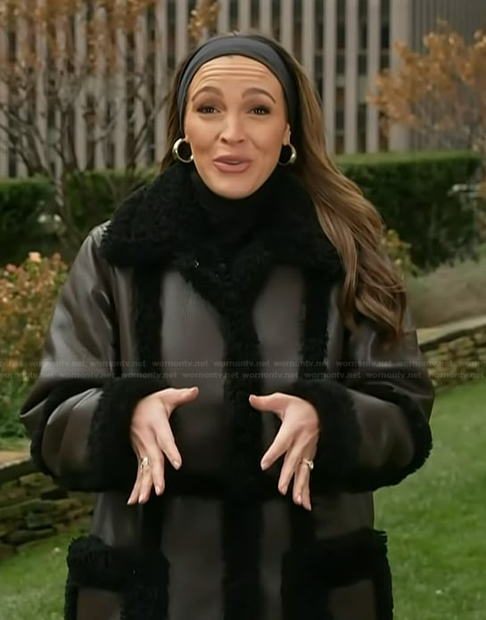 Emily’s fur trim leather coat on Access Hollywood