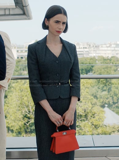 Emily’s gray suit on Emily in Paris