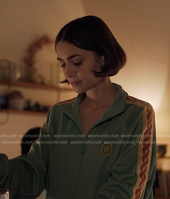 Emily's green track jacket on Emily in Paris
