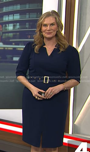 Emily’s navy belted sheath dress on Today