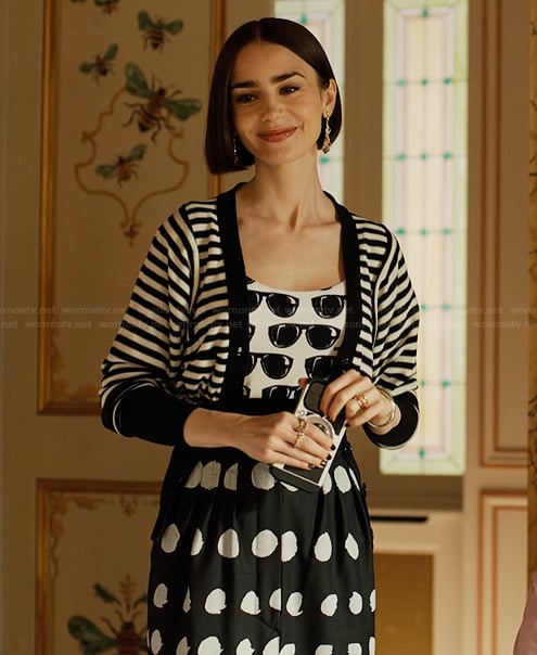 Emily’s sunglasses print bodysuit on Emily in Paris