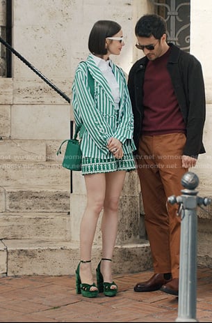 Emily's white sunglasses on Emily in Paris