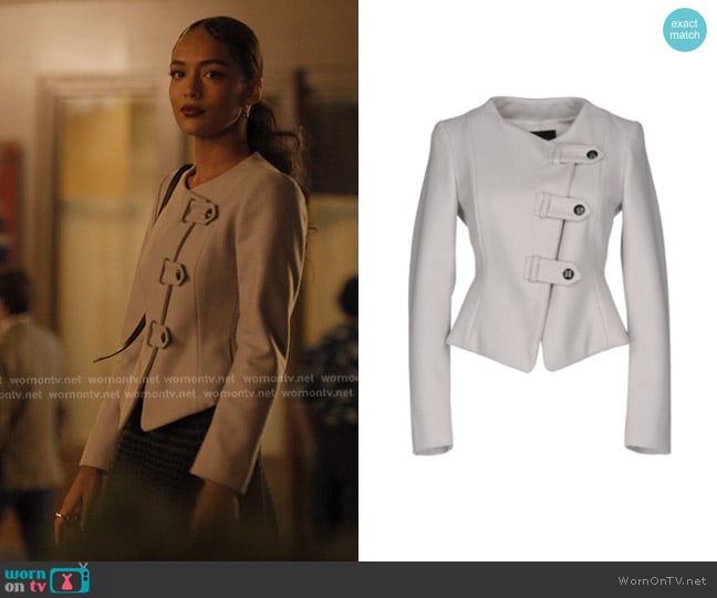 Emporio Armani Asymmetric Jacket worn by Genevieve (Thalia Besson) on Emily in Paris