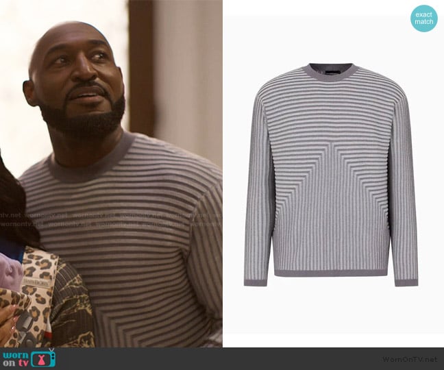 Emporio Armani Plated wide-rib cotton-modal blend jumper worn by Philip Banks (Adrian Holmes) on Bel-Air