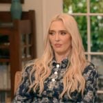 Erika’s blue floral print jacket and pants on The Real Housewives of Beverly Hills