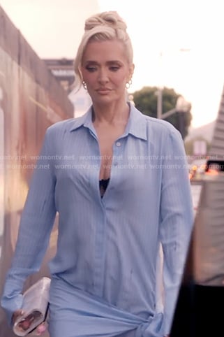 Erika's blue tie waist shirtdress on The Real Housewives of Beverly Hills
