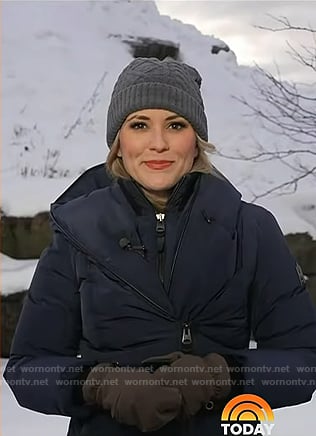 Erin McLaughlin’s navy hooded zip puffer jacket on Today