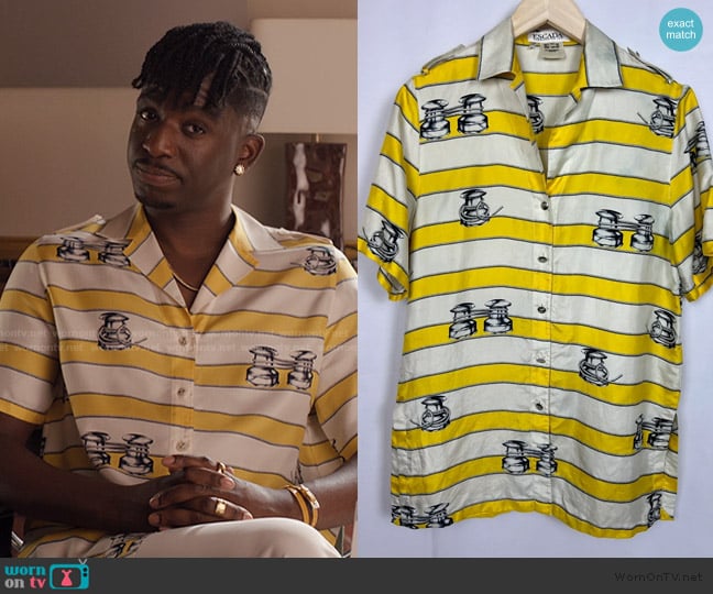 Escada Margaretha Ley Printed Shirt worn by Julien (Samuel Arnold) on Emily in Paris