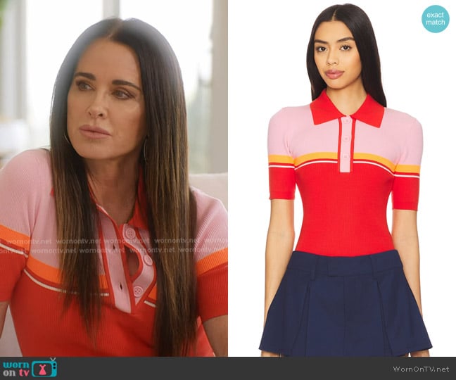 Essentiel Antwerp Haustral Ribbed Polo in Ballerina worn by Kyle Richards on The Real Housewives of Beverly Hills