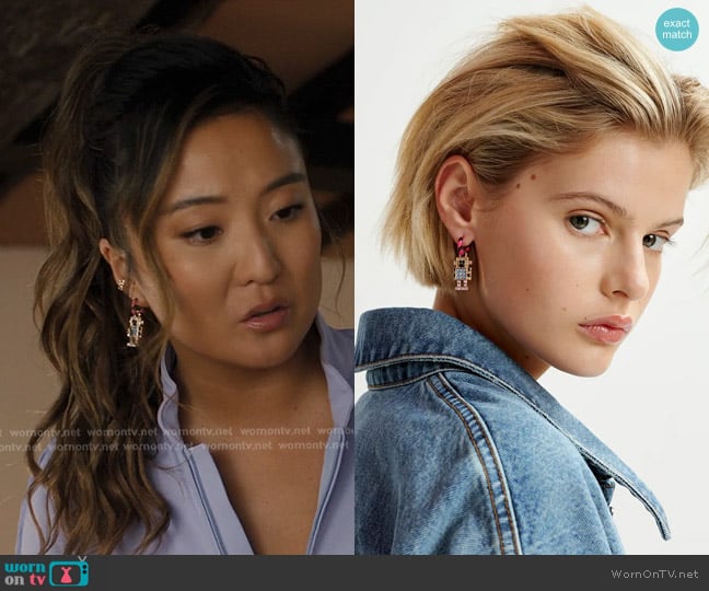 Essentiel Antwerp Hoop Earrings with Robot worn by Mindy Chen (Ashley Park) on Emily in Paris