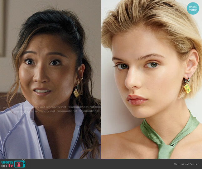 Essentiel Antwerp Hoop Earrings with Tape worn by Mindy Chen (Ashley Park) on Emily in Paris
