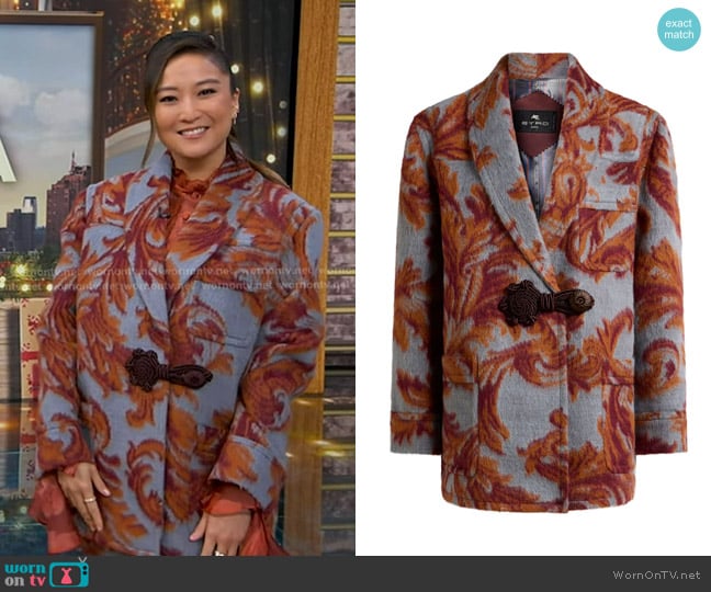 Etro Jacquard-pattern Toggle Coat worn by Ashley Park on Good Morning America