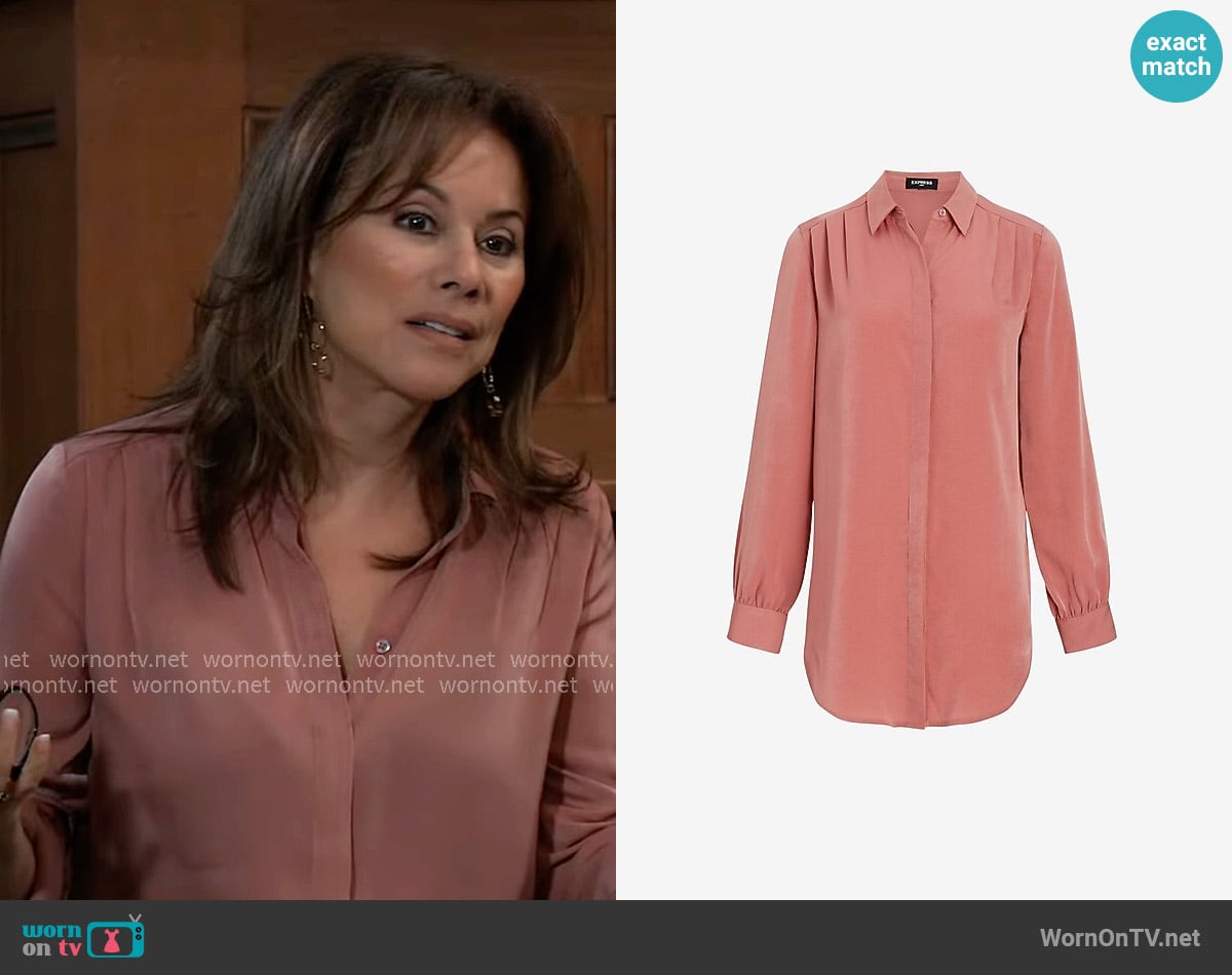 Express Pleated Shoulder Relaxed Tunic Portofino Shirt worn by Alexis Davis (Nancy Lee Grahn) on General Hospital