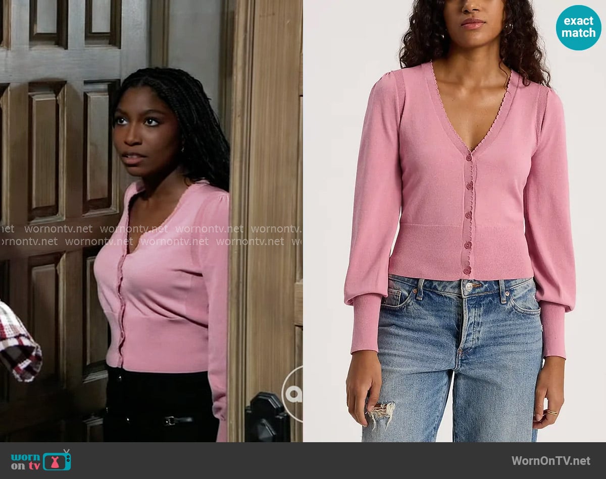 Express Scalloped V-Neck Cardigan worn by Trina Robinson (Tabyana Ali) on General Hospital
