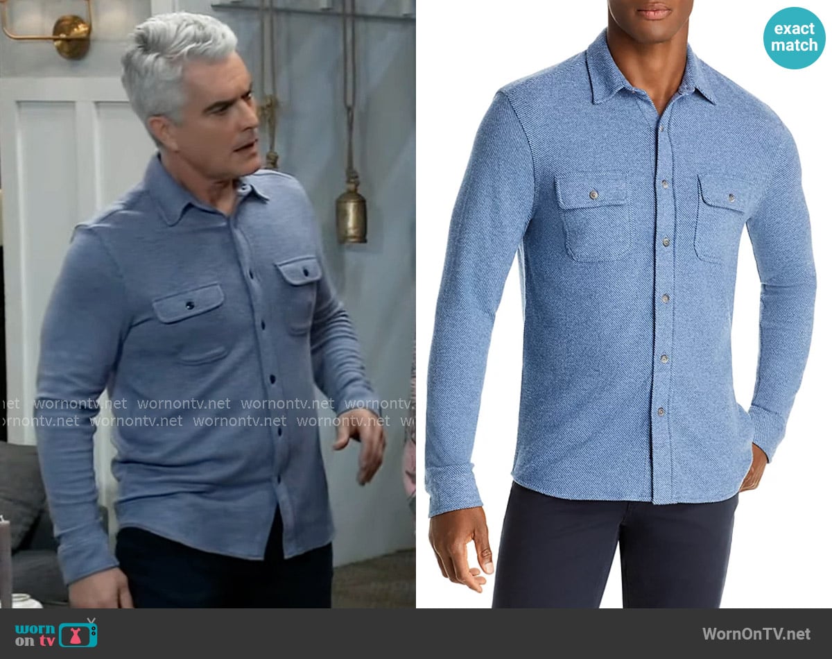 Faherty Legend Textured Shirt in Glacier Blue Twill worn by Ric Lansing (Rick Hearst) on General Hospital