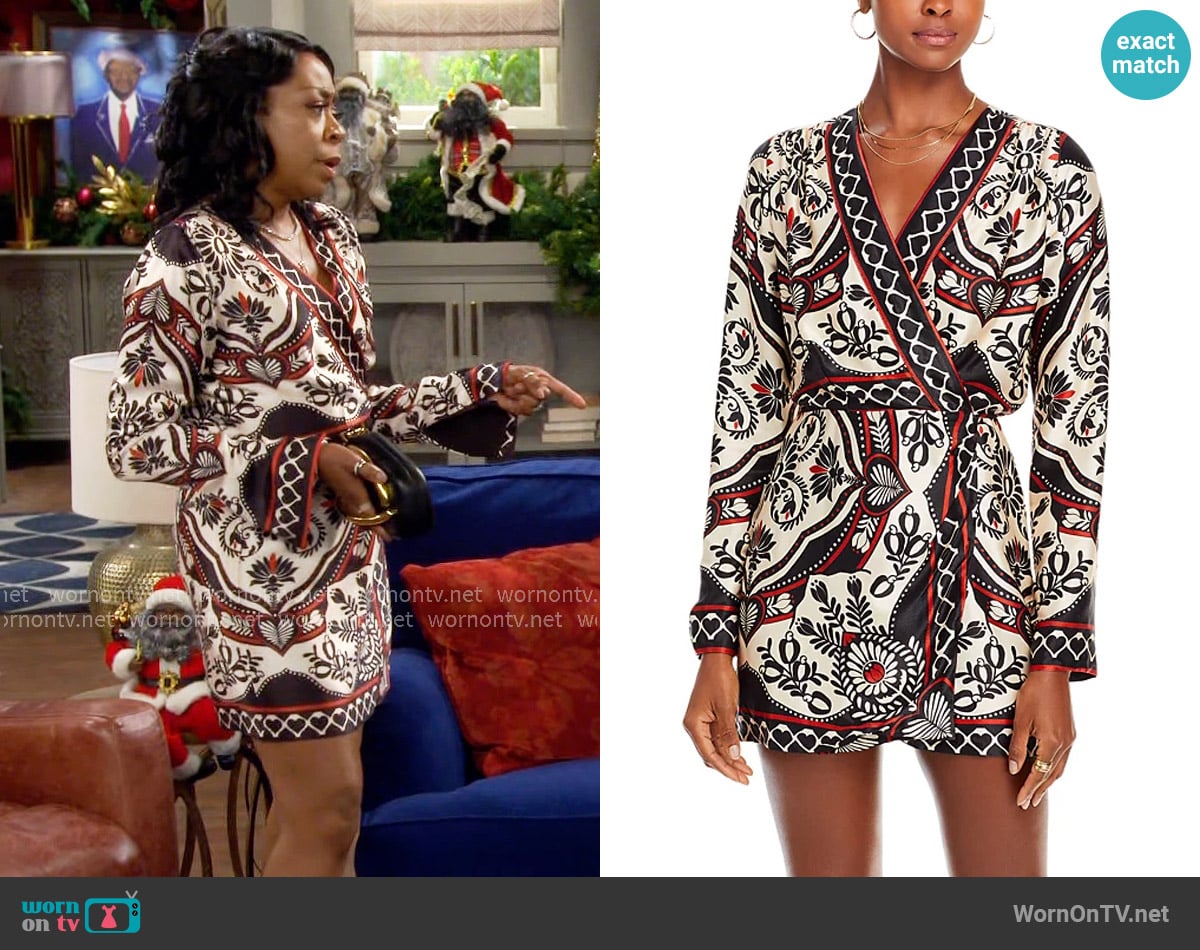 FARM Rio Passion Mini Wrap Dress worn by Tina Butler (Tichina Arnold) on The Neighborhood