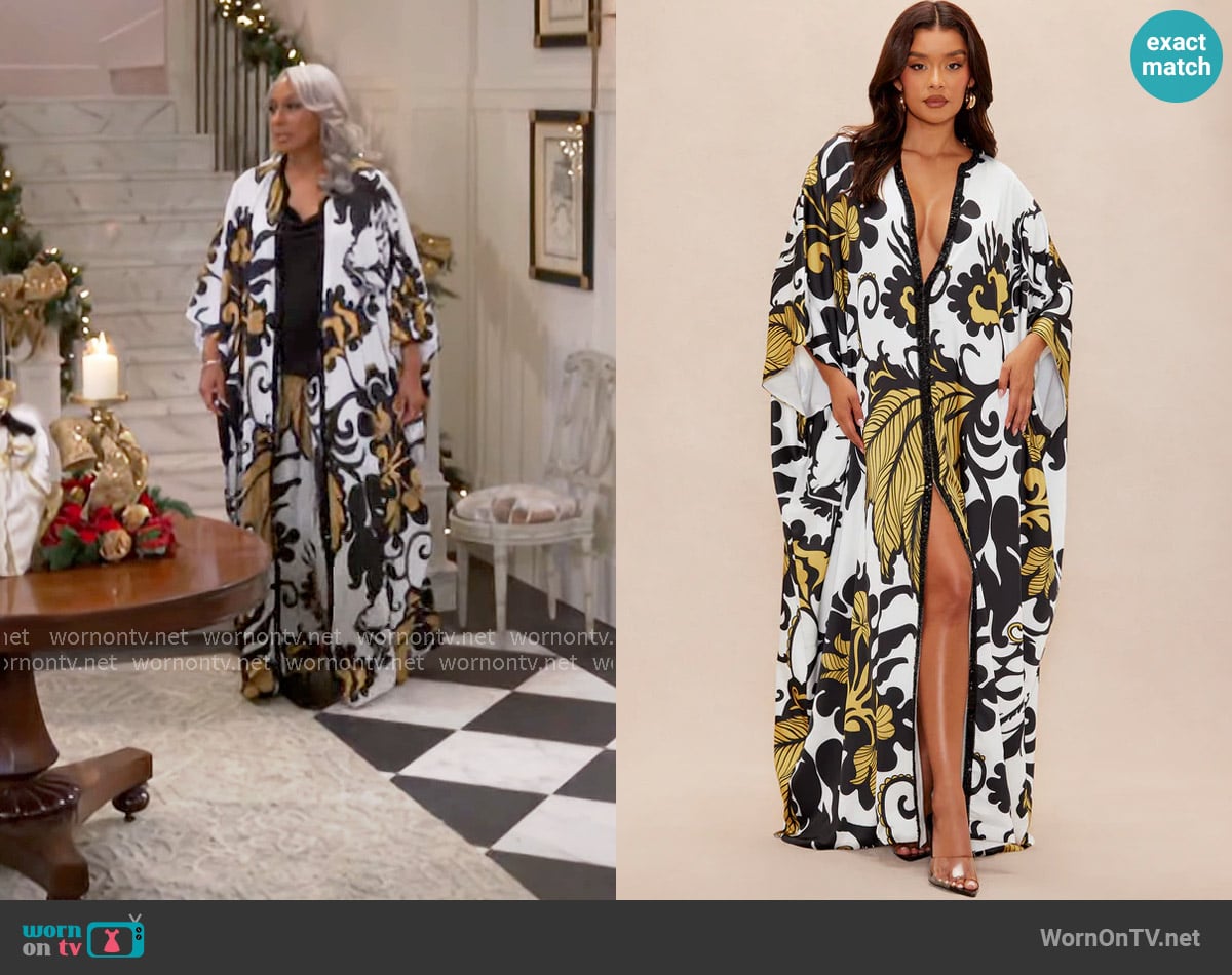 Fashion Nova Adima Embellished Satin Kaftan worn by Anita Dupree (Tamara Tunie) on Beyond the Gates