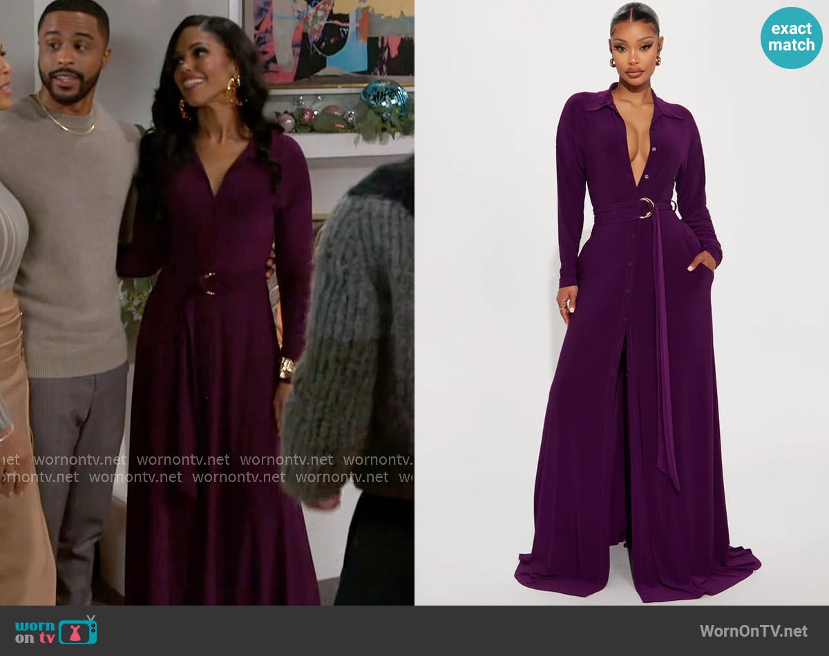 Dani’s purple maxi shirtdress on Beyond the Gates