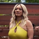 Fatima’s yellow halter neck knit dress on Tyler Perrys Sistas