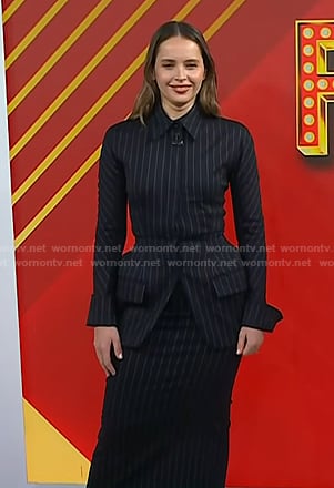 Felicity Jones’s pinstripe peplum jacket and skirt on Today
